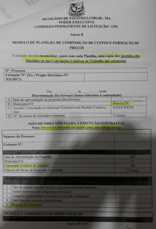 O Edital, conforme um dos anexo (confira acima) favorece a Supritech, empresa ligado a um aliado da primeira dana, o lobista João Salada.