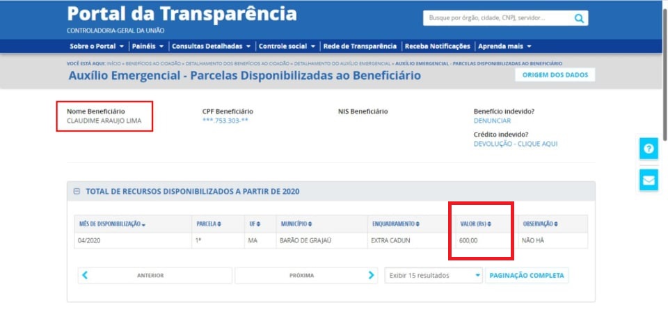 No Portal da Transparência consta o nome da ex-primeira dama...