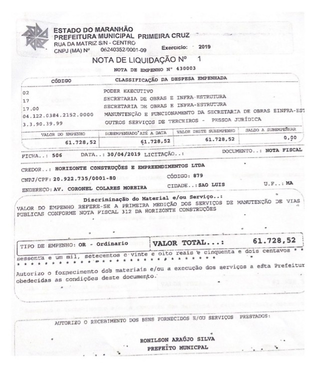 Um das quatro notas de empenho...