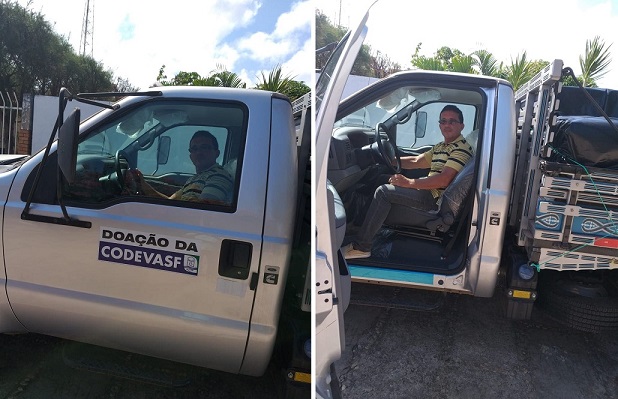 Edberto, presidente do Sindicato, dentro do caminhão, em novembro de 2019, quando recebeu o veículo.