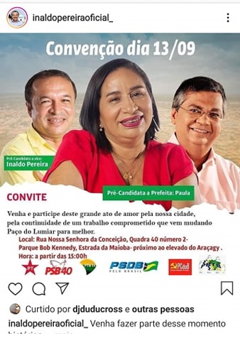 Publicação na rede social de Inaldo...