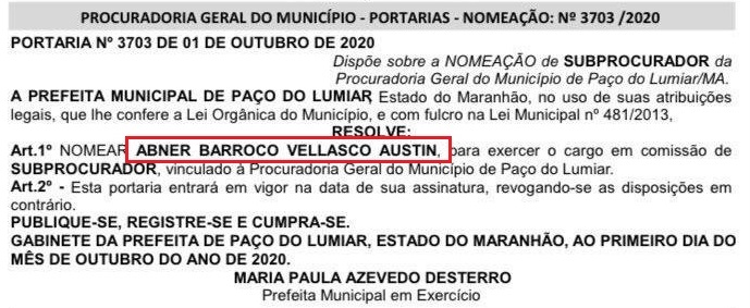 Nomeação no Diário Oficial do Município...
