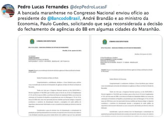 Pedro Lucas diz que bancada maranhense pede que ministro reconsidere decisão sobre fechamento de agências no MA...
