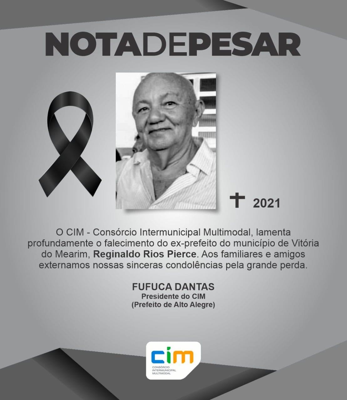 Nota de pesar de Fufuca pela falecimento de Reginaldo...