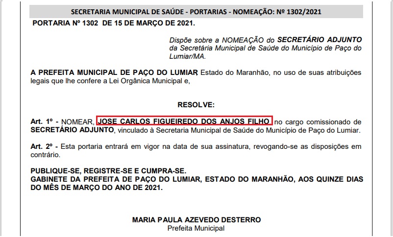 Nomeação de José Carlos Figueiredo dos Anjos Filho...