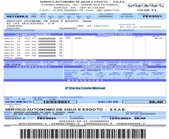 Novo modelo de conta de água...