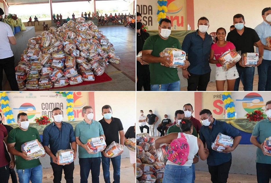 Entrega das cestas de alimentos aconteceu no ginásio do município...