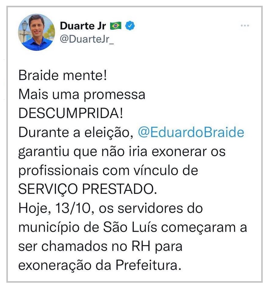 Pelas redes sociais Duarte saiu em defesa dos servidores 