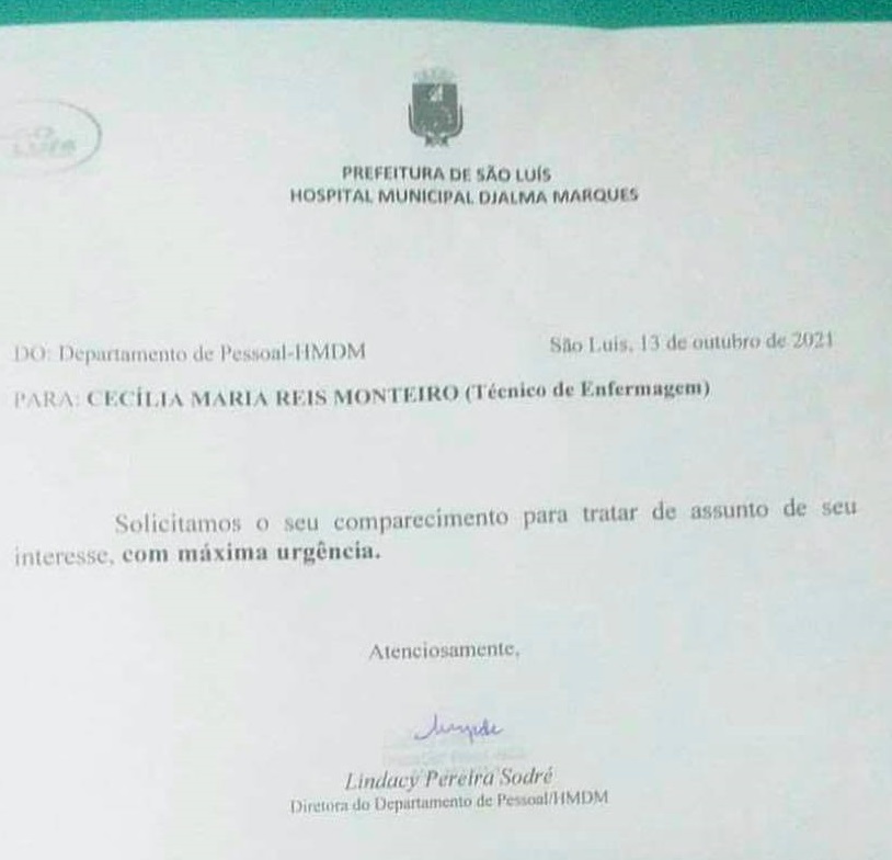 Servidora recebeu carta de demissão...
