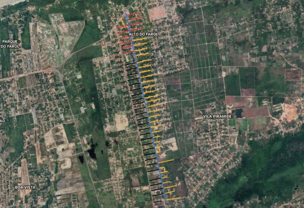 Imagem de satélite das vias a serem pavimentadas no bairro Pirâmide.
