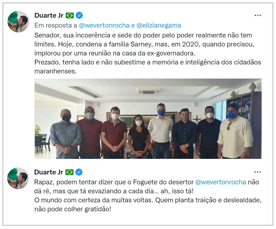 Publicação do deputado Duarte Júnior nas redes sociais repercutiu muito no meio político...