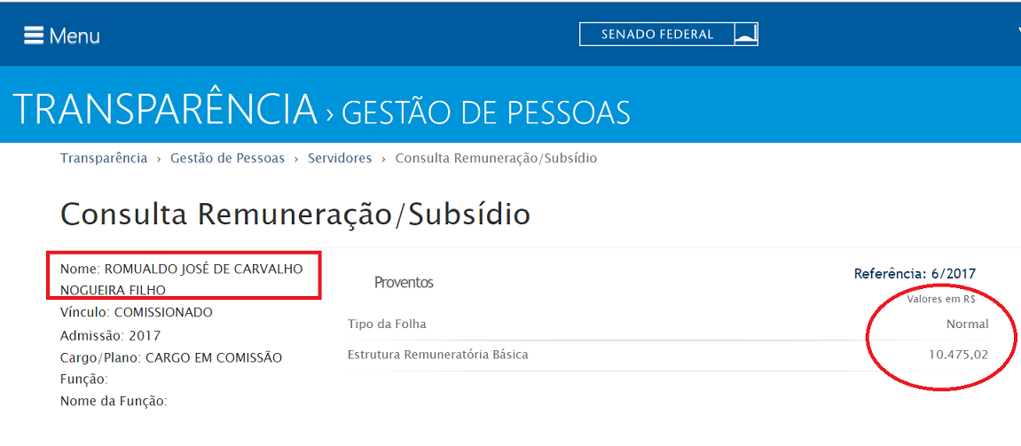 Portal de Transparência do Senado comprova que advogado recebia R$ 10 mil no gabinete de Roberto Rocha...