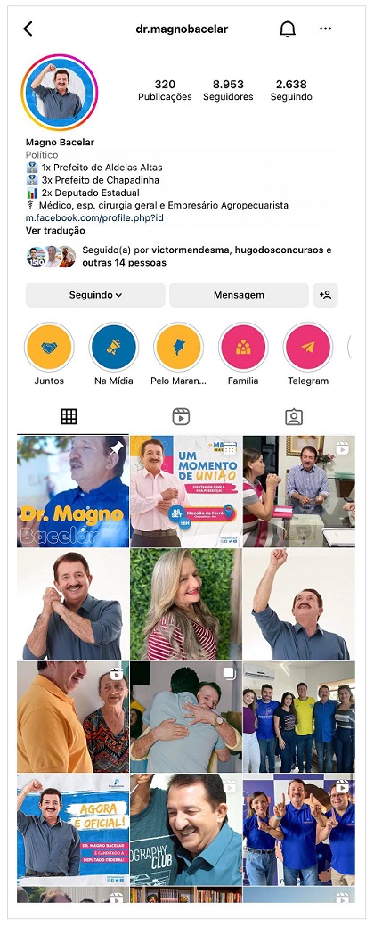 Nas redes sociais de Magno, não costa o seu número de campanha...