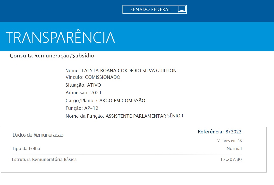 Veja quanto recebe a esposa do juiz eleitoral no TRE-MA no gabinete do senador Roberto Rocha...