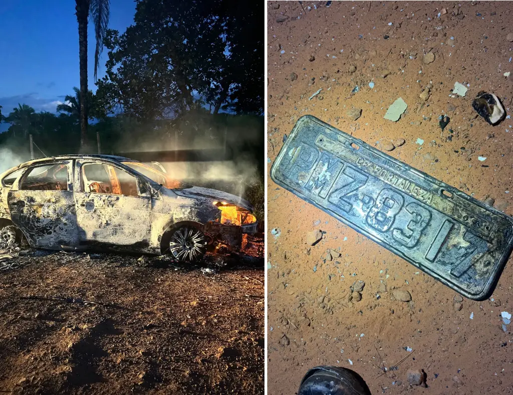 Veículo Fiat Siena usado pelos assassinos de Pacovan foi encontrado em chamas na estrada vicinal que leva até o Povoado Ebenezia, sentido comunidade Nova Conquista.