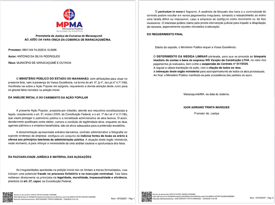 Ministério Público denuncia contrato suspeito em Maracaçumé com recursos do FUNDEB