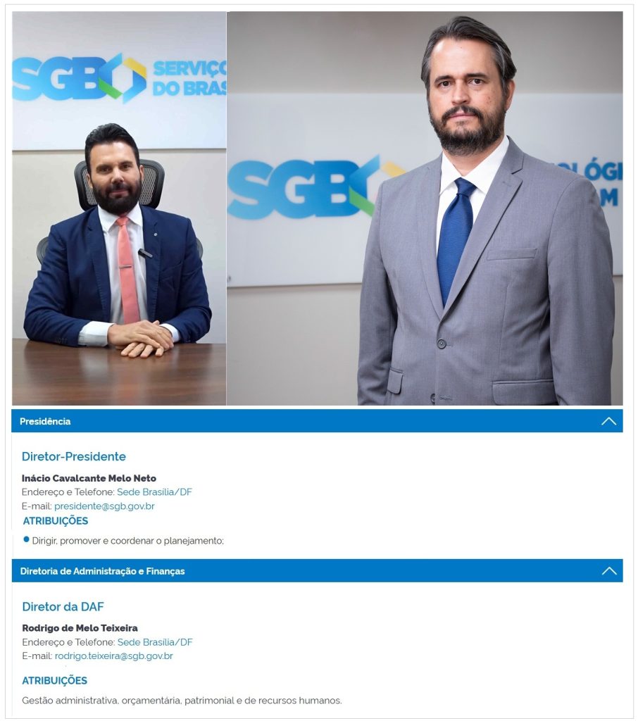 Inácio Melo é o presidente do SGB e Rodrigo de Melo Teixeira é o Diretor de Administração e Finanças.