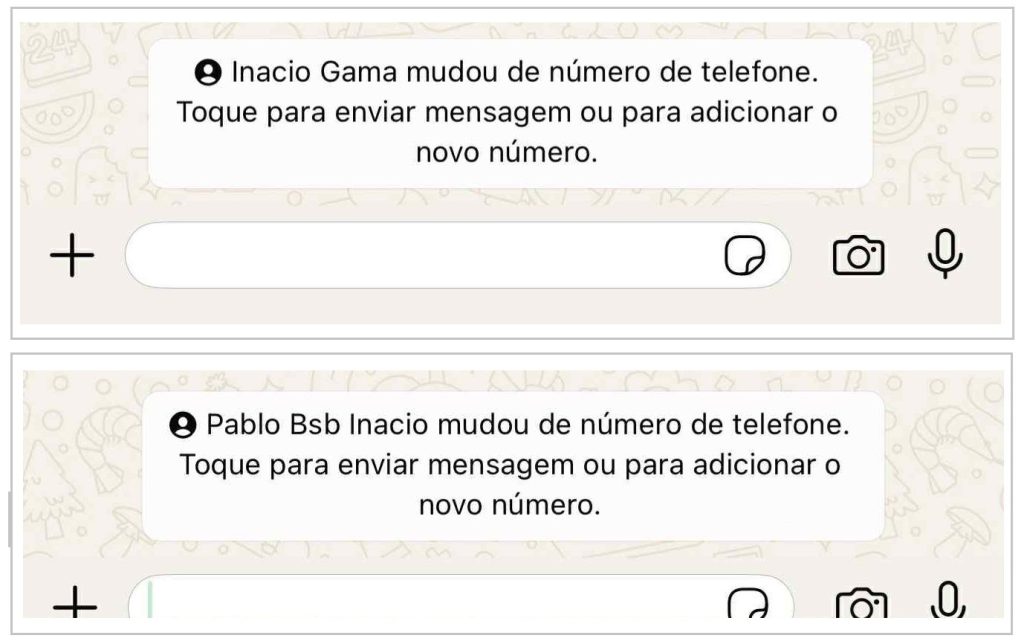Troca de número foi percebido por pessoas que possuem o contrato de Inácio e Pablo salvo no WhatsApp.