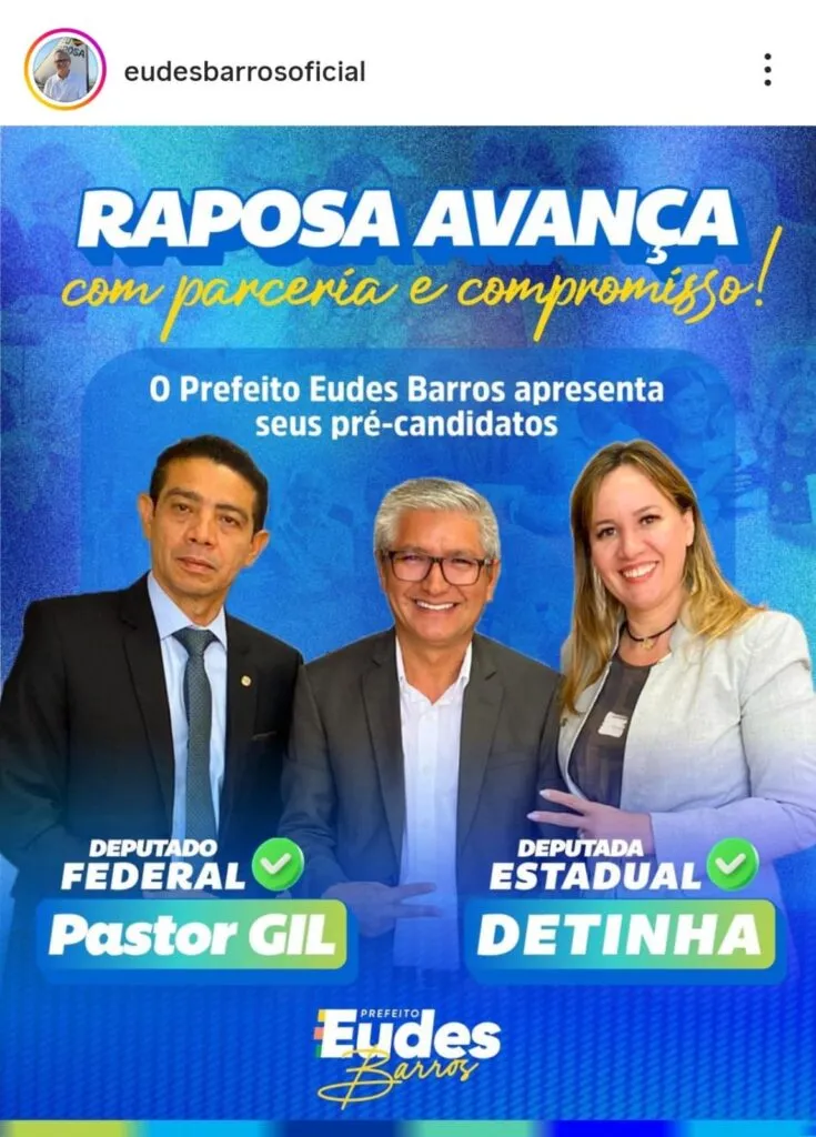 Publicação feita na conta de Instagram do prefeito Eudes. 