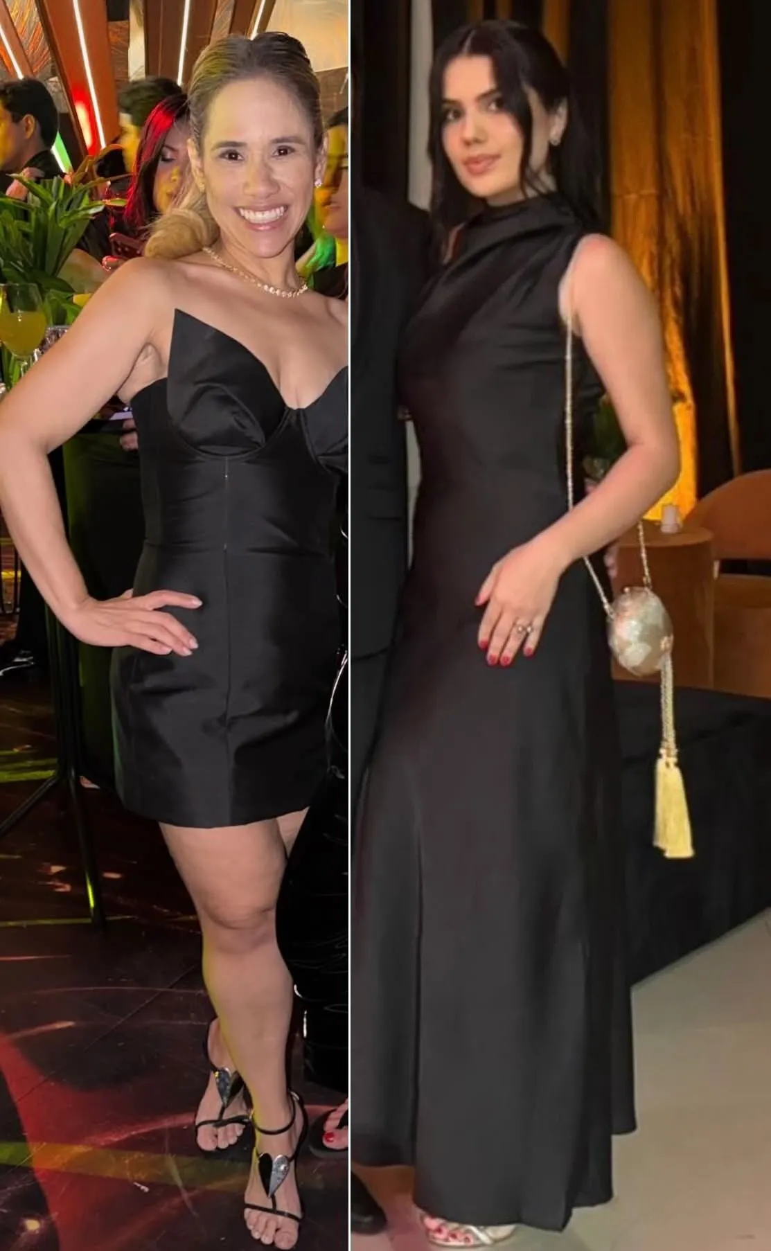 Camila Pinheiro Borges e Thais Carvalho, ambas de preto, pouco antes da confusão.