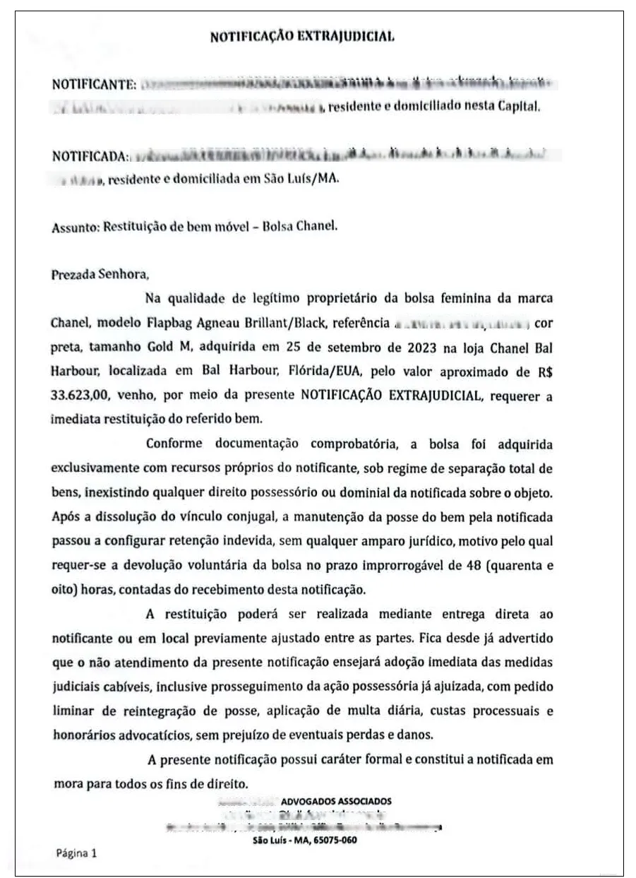 Notificação foi borrada para que as partes não sejam identificadas...