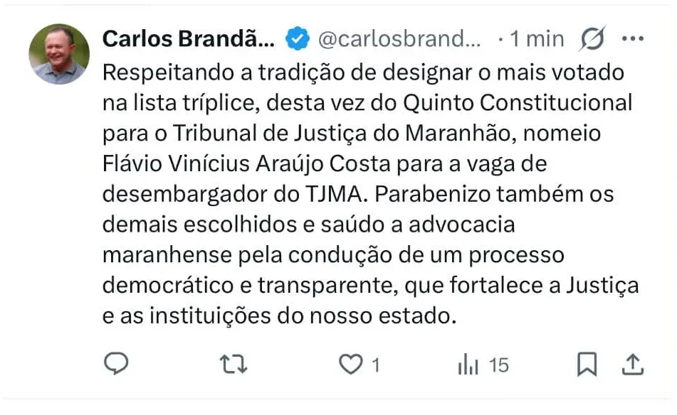 Anúncio do Governador veio por meio das redes sociais.