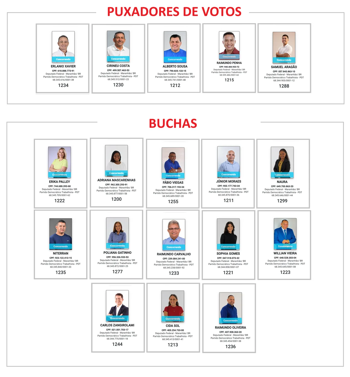 Candidatos a deputados federais do PDT nestas eleições...
