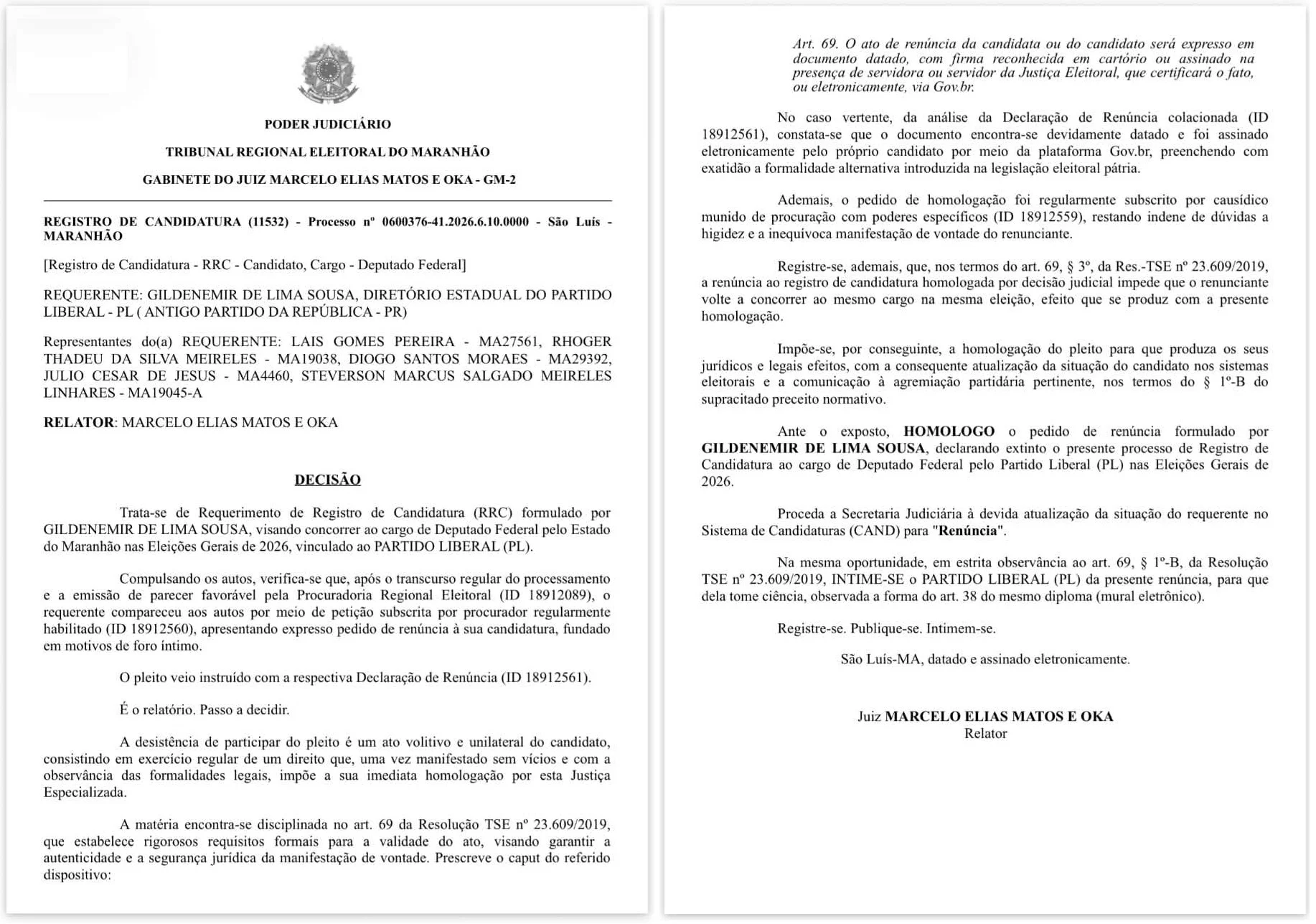 Renúncia do Pastor Gil é homologada pela Justiça Eleitoral.